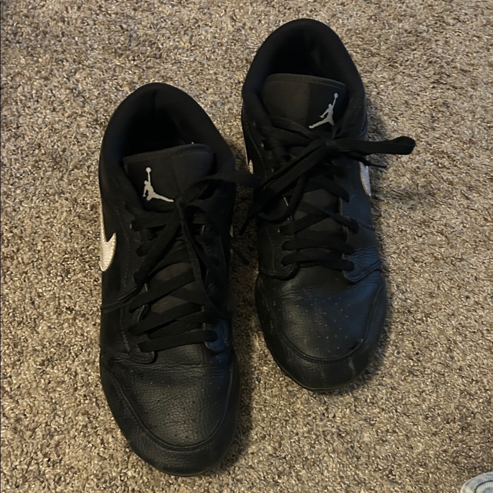 Nike Jordan 1 Low TD Football Cleat in the black and white colorway